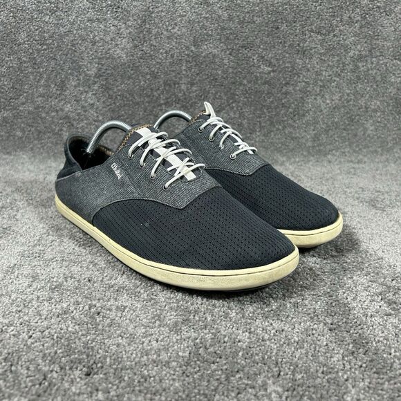 OluKai Nohea Moku Mens Size 10.5 Gray Black No Tie Boat Beach Slip On Shoes Used - Picture 2 of 12
